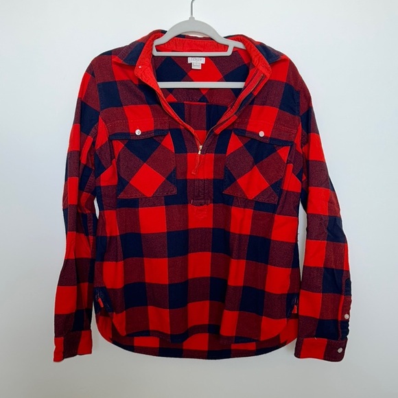 J Crew Factory Plaid Quarter Zip Flannel - Picture 1 of 6